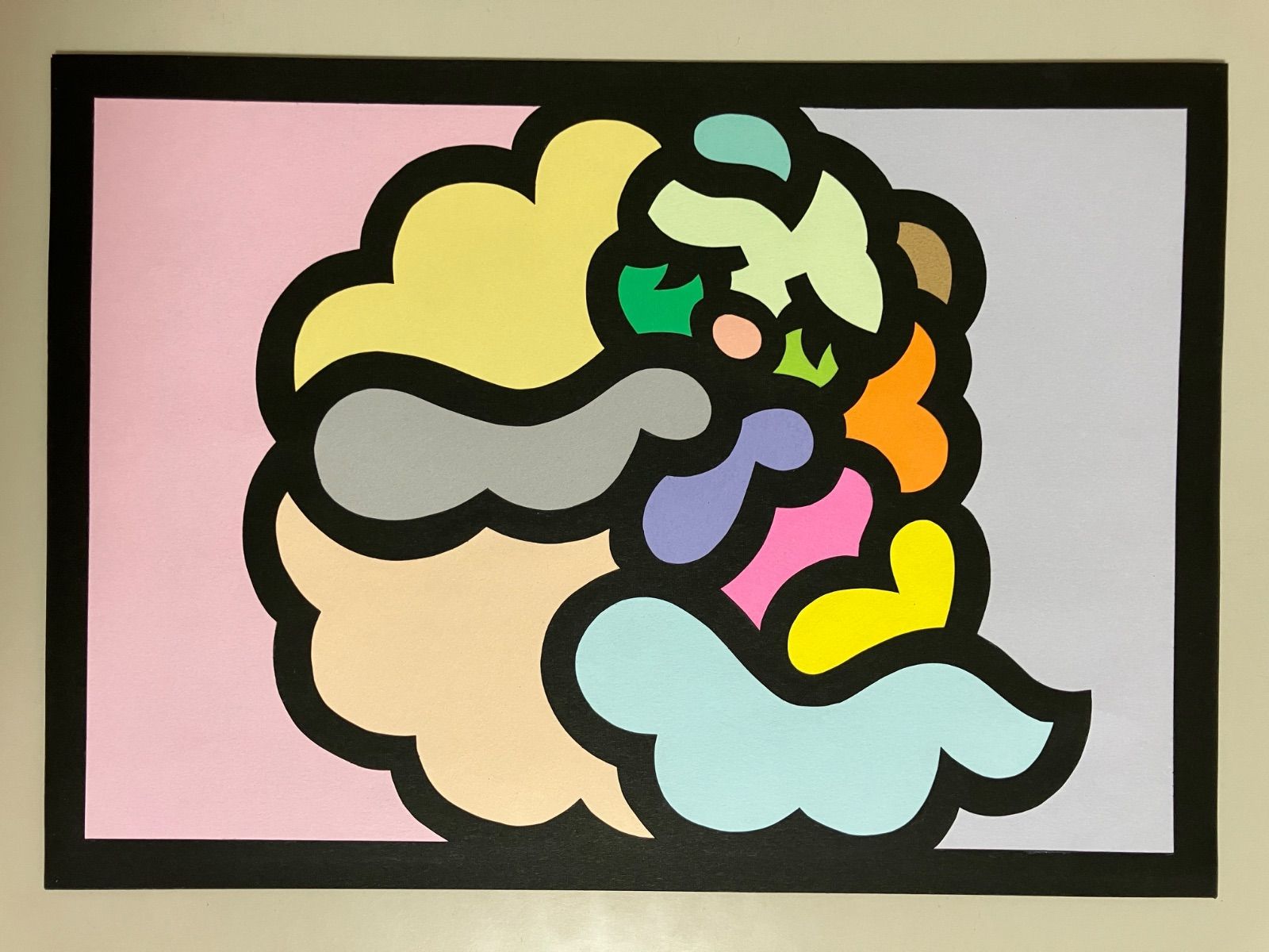 地域限定無料配送 A4サイズ 182-1 Cat Alphabet - Q” 2025 Original art work on paper cutting with collage by CHOP POP ◆日本製UVカットアクリルフレーム付き◆ Pop Art 安い！かわいい！