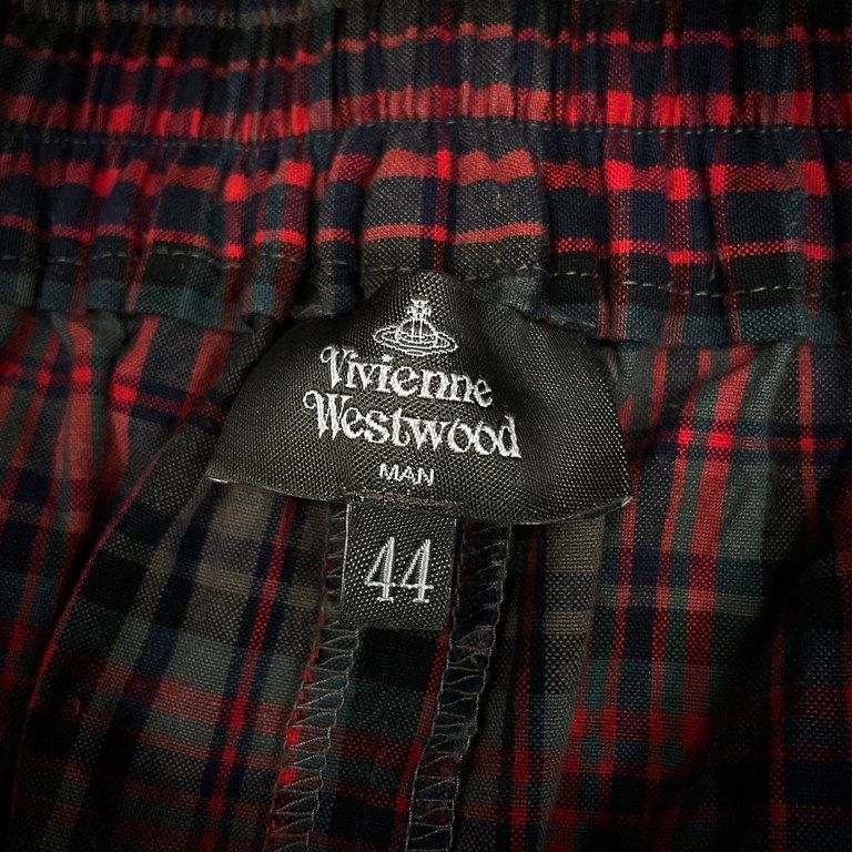 Vivienne Westwood MAN 20SS コットンリネンチェックタックドレープイージーパンツ ボトムス ウエストゴムシャーリング Vivienne Westwood MAN 20SS コットンリネンチェックタックドレープ