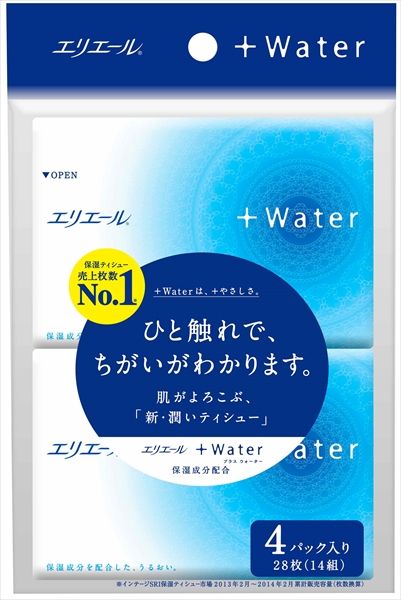 まとめ買い-64点セット エリエールプラスウォーター１４Ｗ４Ｐ 大王製紙 ティッシュ
