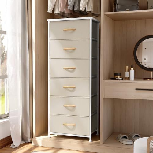 Crestlive Products チェスト タンス 6段 布製引き出し 収納 衣類 洋服収納 幅45×奥行30×高さ117㎝ ベージュ