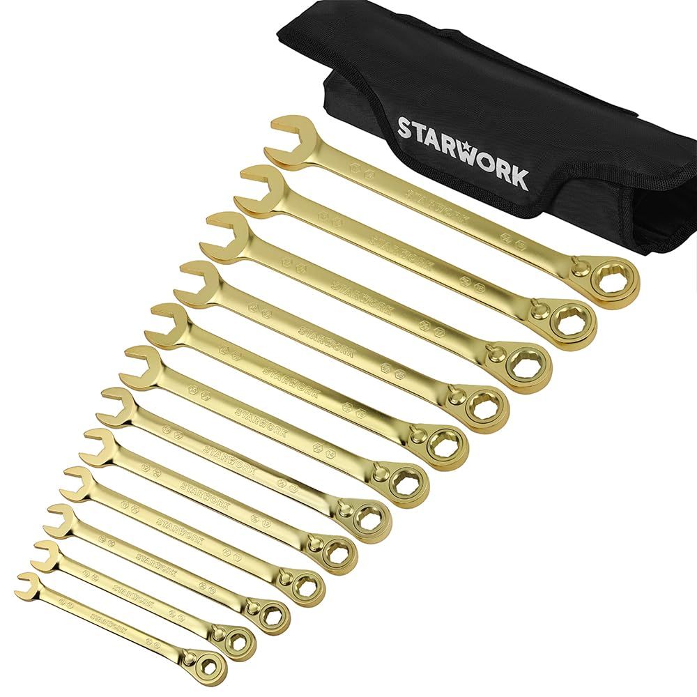 STARWORK TRUE MECHANIC GPlating 12本組. 2-IN-1 120T ラチェットレンチセット プロフェッショナル 収納袋付