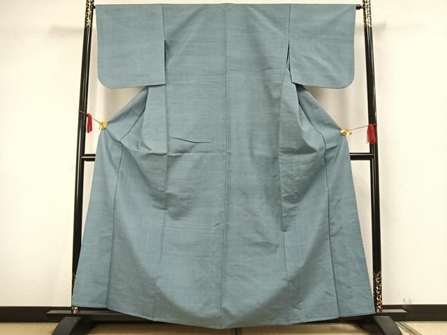 平和屋着物 本場結城紬 重要無形文化財 単衣 色無地 浅縹色 正絹 AABA7774fy