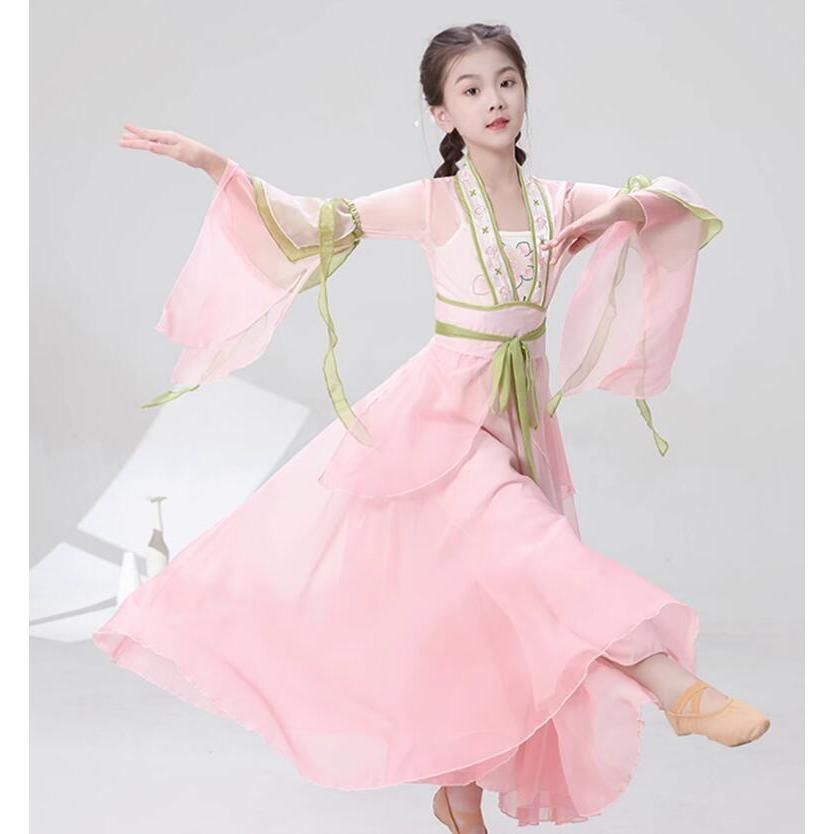 子供中華ダンス衣装 5点セット 女の子 漢服 中国踊り チャイナ古典舞踊  