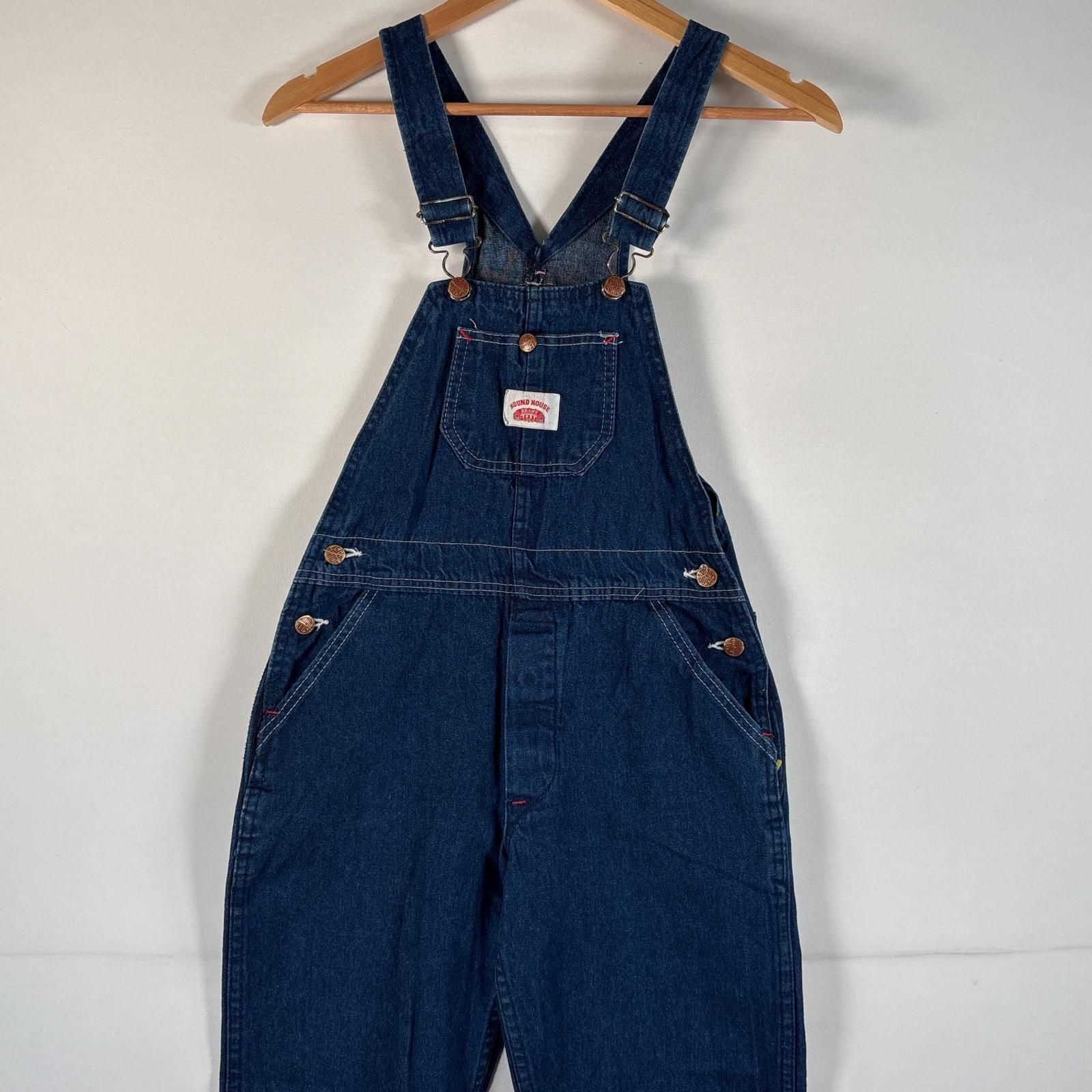 古着 70's～80's/70年代～80年代 ヴィンテージ ラウンドハウス ROUND HOUSE オーバーオール デニム ワーク ワンポイントロゴ タグロゴ インディゴブルー キッズ