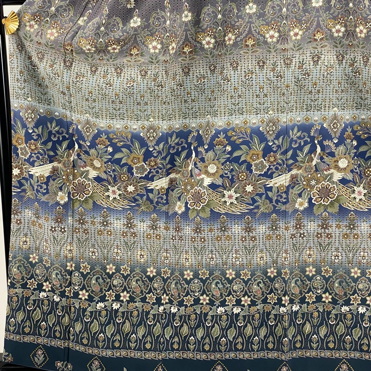 訪問着 身丈163cm 裄丈66cm M 袷 孔雀 草花 刺繍 金糸 灰紫 正絹