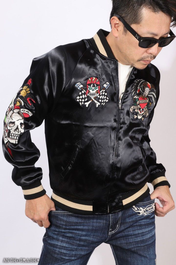 わ*さ様 【2XL】エドハーディーEd Hardy スカジャン 鷹蛇スカル剣 プ