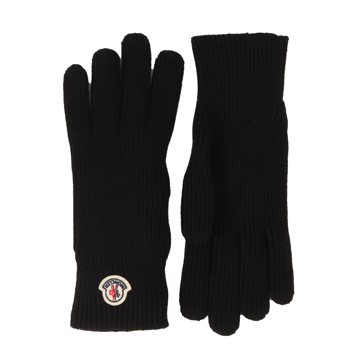 美品 MONCLER モンクレール サイズ:XL 22AW トリコロール アイコンワッペン ウール ニット グローブ (GUANTI TRICOT H20913A00008 A9342) ブラック 黒 手袋【メンズ】