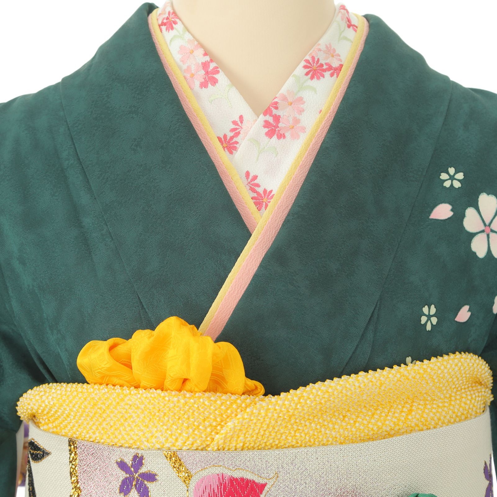 振袖 緑色 蝶々柄 7点セット