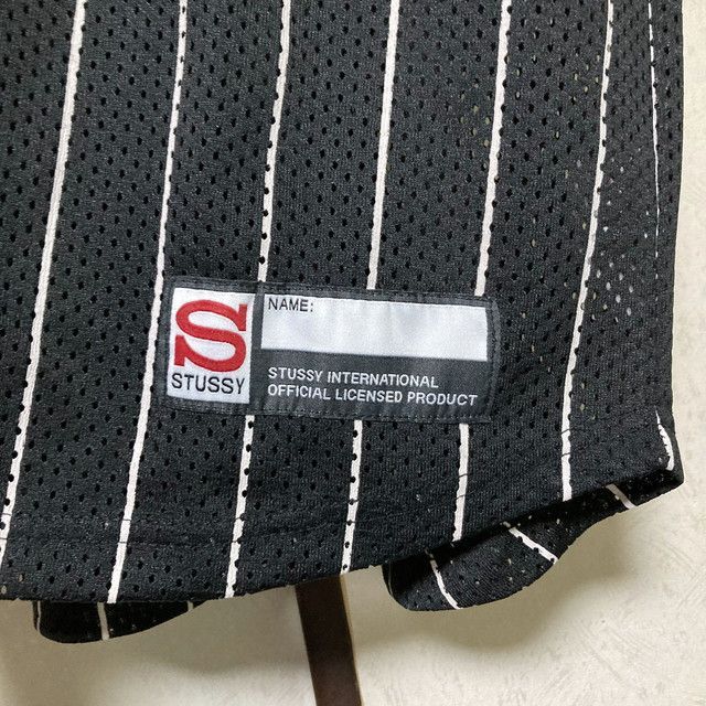 節約 ステューシー ベースボールシャツ メッシュ ストライプ 黒 白