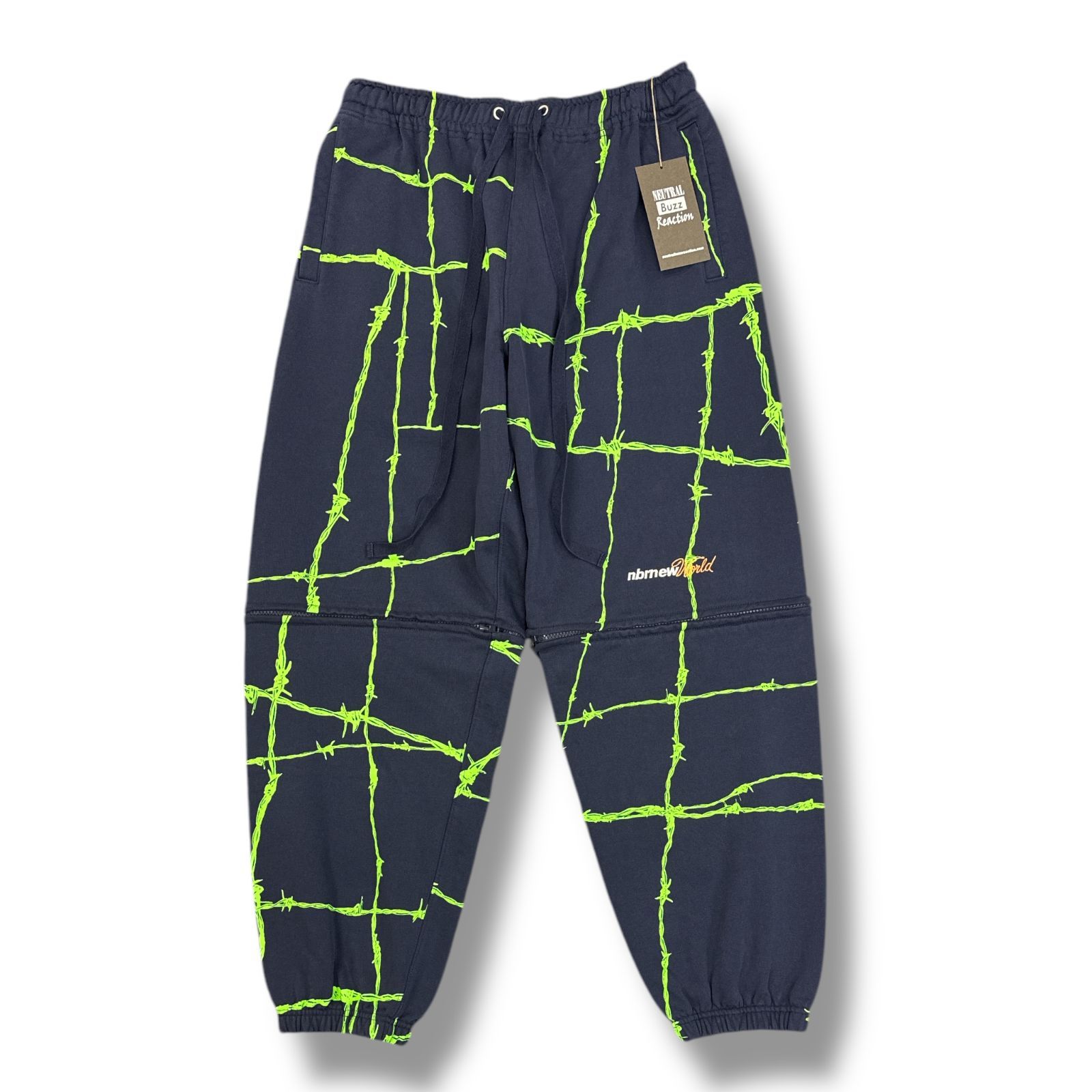参考上代30250円 未使用品 NEUTRAL Buzz Reaction Convertible WIRE Sweat Pants 有刺鉄線 プリント スウエットパンツ ショーツ ニュートラルバズリアクション NBR24AWLP-3 ネイビー