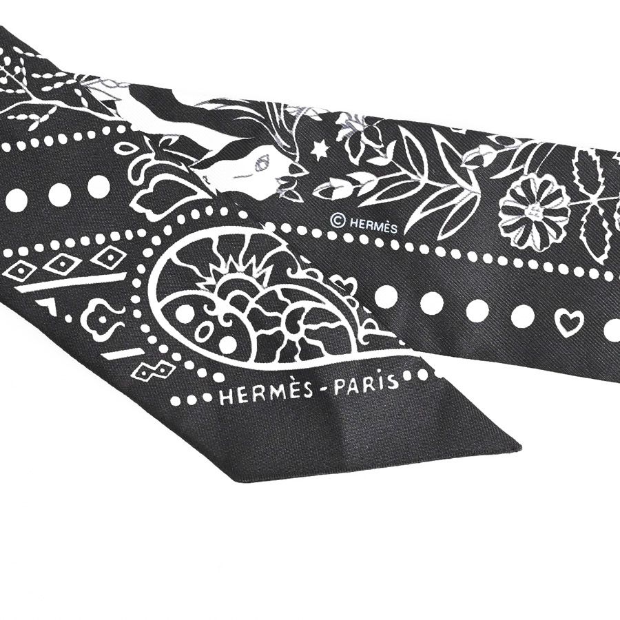エルメス ツイリー エプロンドール スカーフ ホワイト/ブラック HERMES