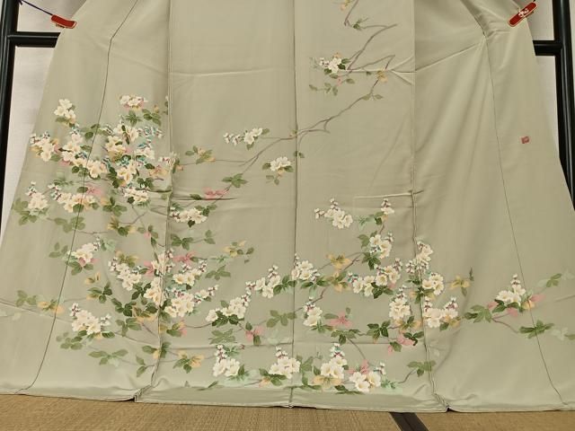 平和屋着物○本加賀友禅作家 鶴見保次 訪問着 枝花文 浜ちりめん 上代