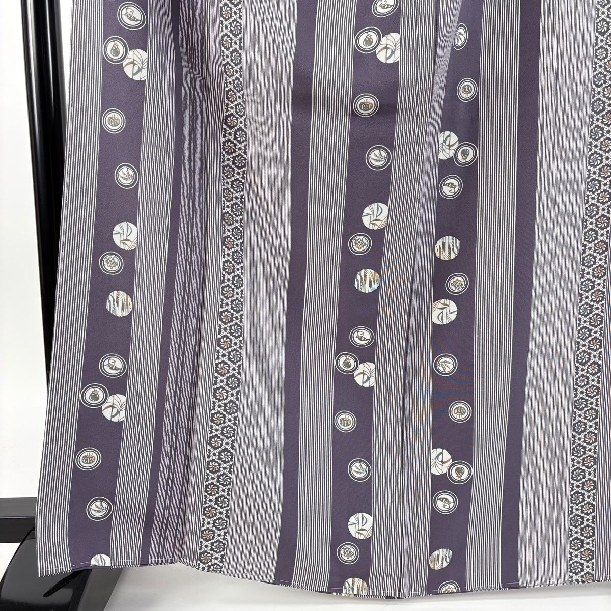 小紋 身丈166cm 裄丈67.5cm L 袷 袋帯セット 落款 縞 丸文 灰色 正絹 秀品