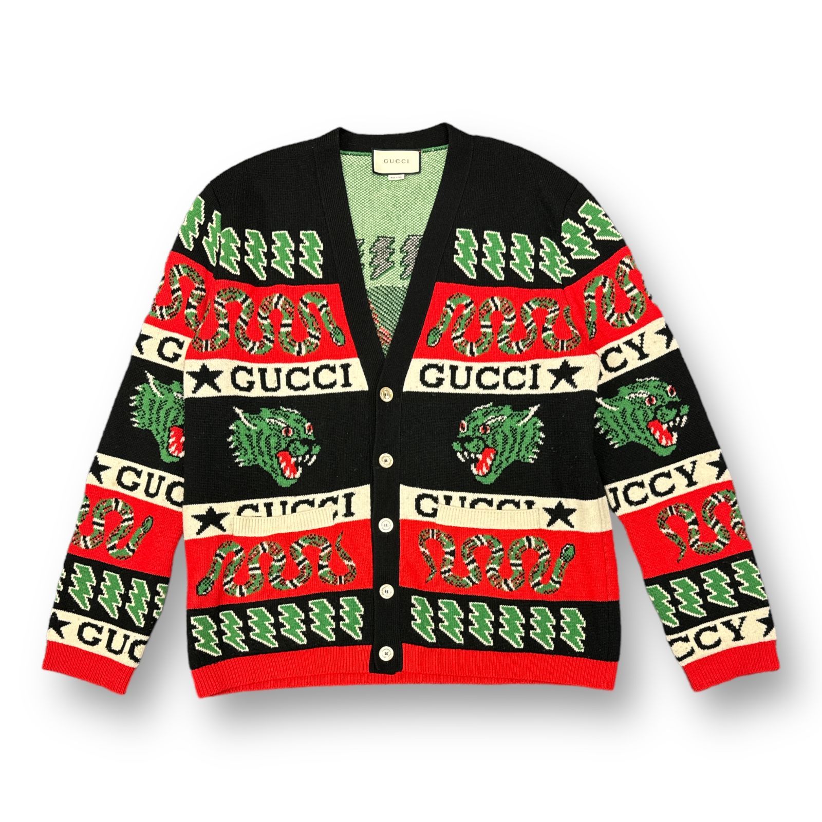 国内正規 GUCCI 19SS シンボルズ ロゴ ジャガード ウール ニット 