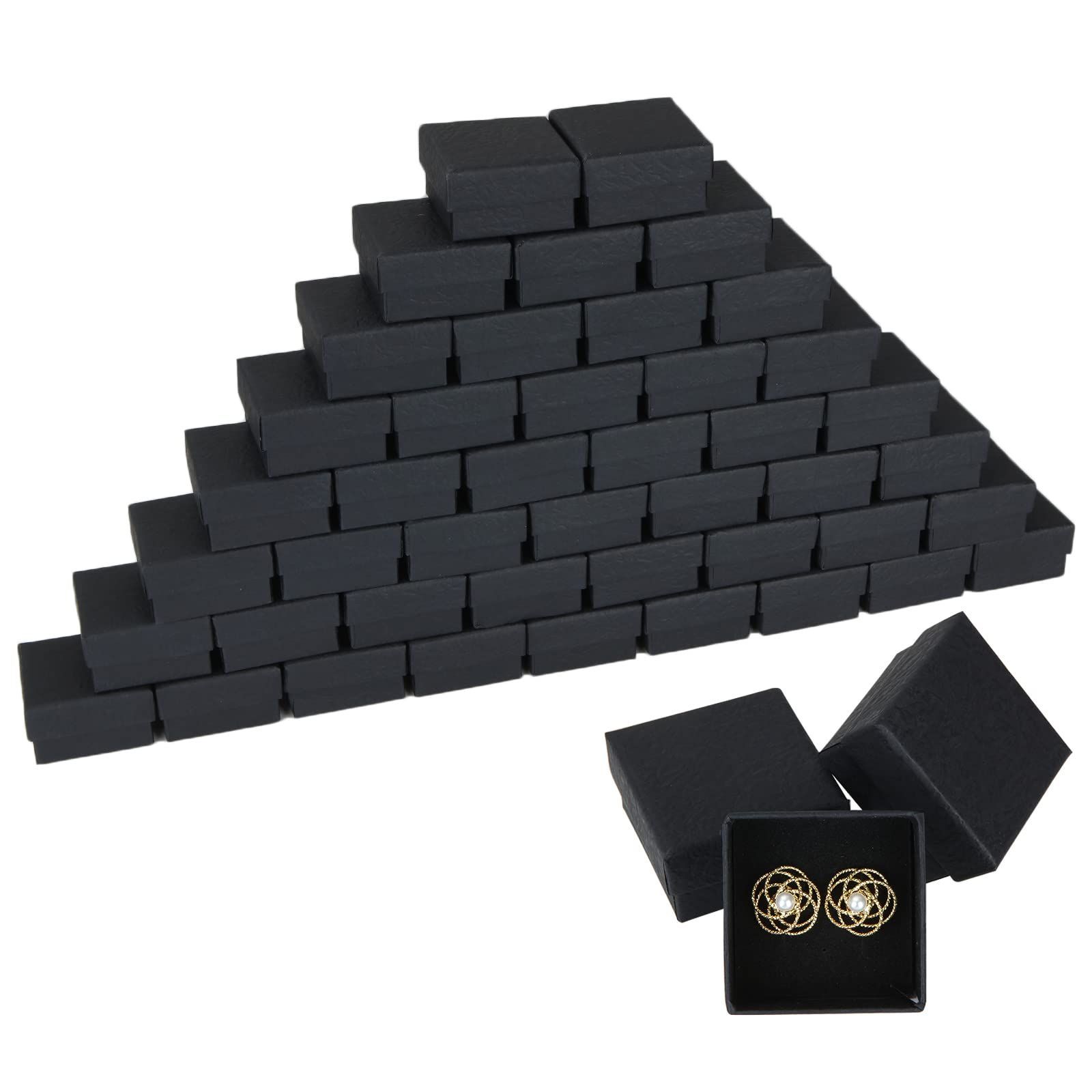 RILIHII 【50個セット】 ギフトボックス 指輪ケース ギフトボックス ッピング ボックス 正方形 5×5×3cm リング アクセサリー ジュエリー 収納 ラッピング 箱 無地 クラフト紙 スポンジ付き 黒 指輪 ギフト ボックス