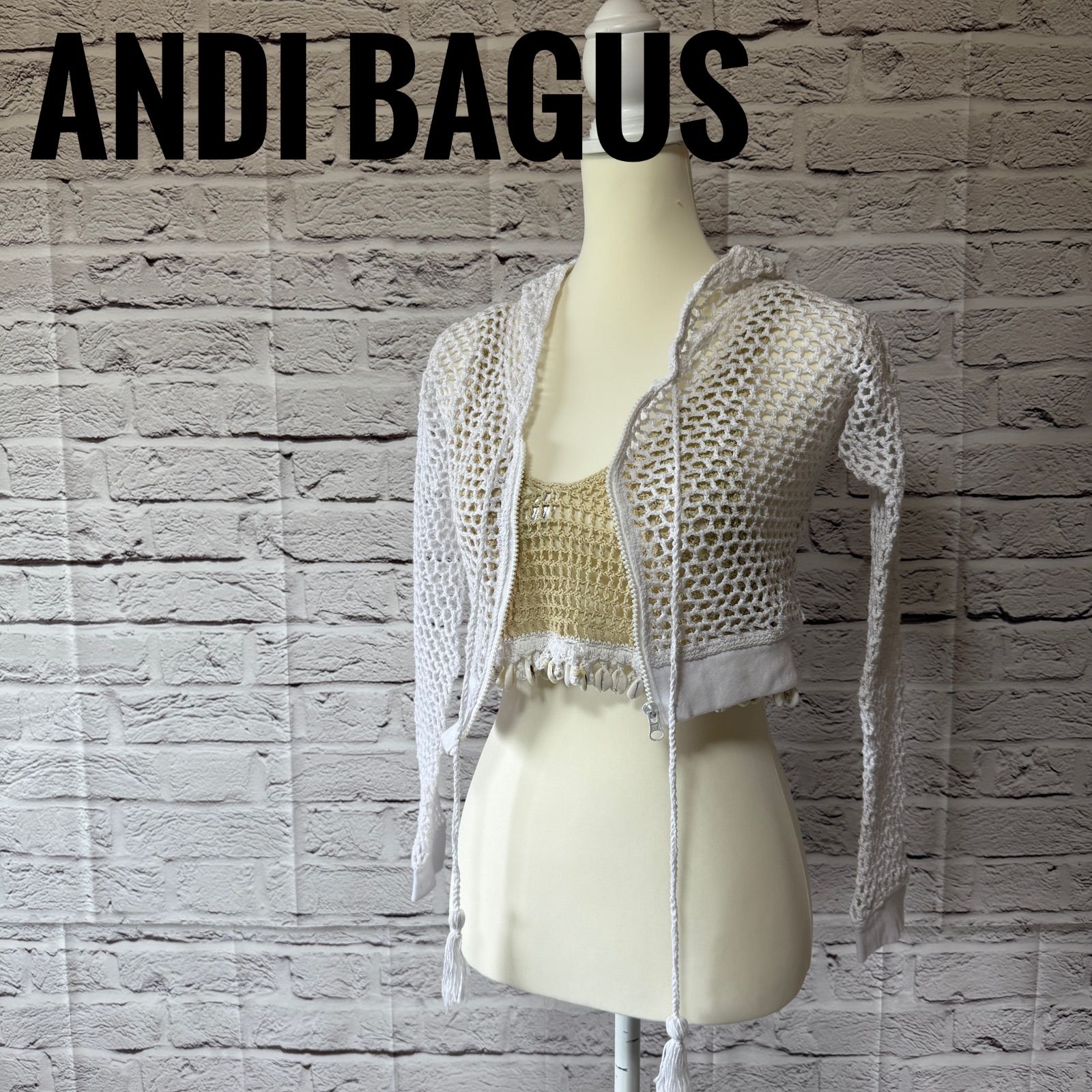 【アンディバグス】かぎ編み メッシュパーカー& クロシェクロップトップ S/M ANDI BAGUS】アンディバグス 水着ビーチ かぎ編み メッシュパーカー