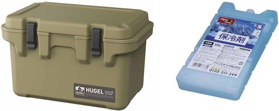 セット アイリスオーヤマ クーラーボックス 20L カーキ レジャークーラー アウトドア スポーツ HUGEL TC-20 アイリスオーヤマ 保冷剤 ハード CKB-350