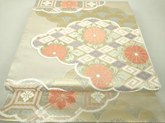 平和屋着物○西陣 川島織物 六通柄 本袋帯 雲取り蜀江花文 金糸 正絹  