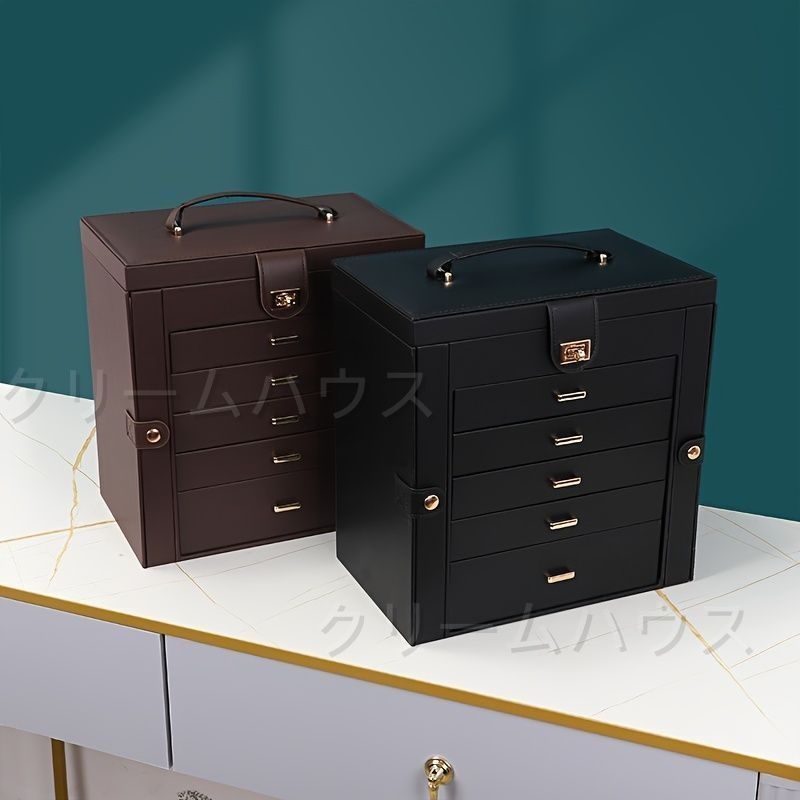 ジュエリーボックス ボックス 持ち運び 5段 大容量 ミラー付き 鏡 収納 箱 B0X 5 メイクボックス 化粧箱 ネックレス 指輪 ピアス イヤリング シンプル おしゃれ インテリア 4-7