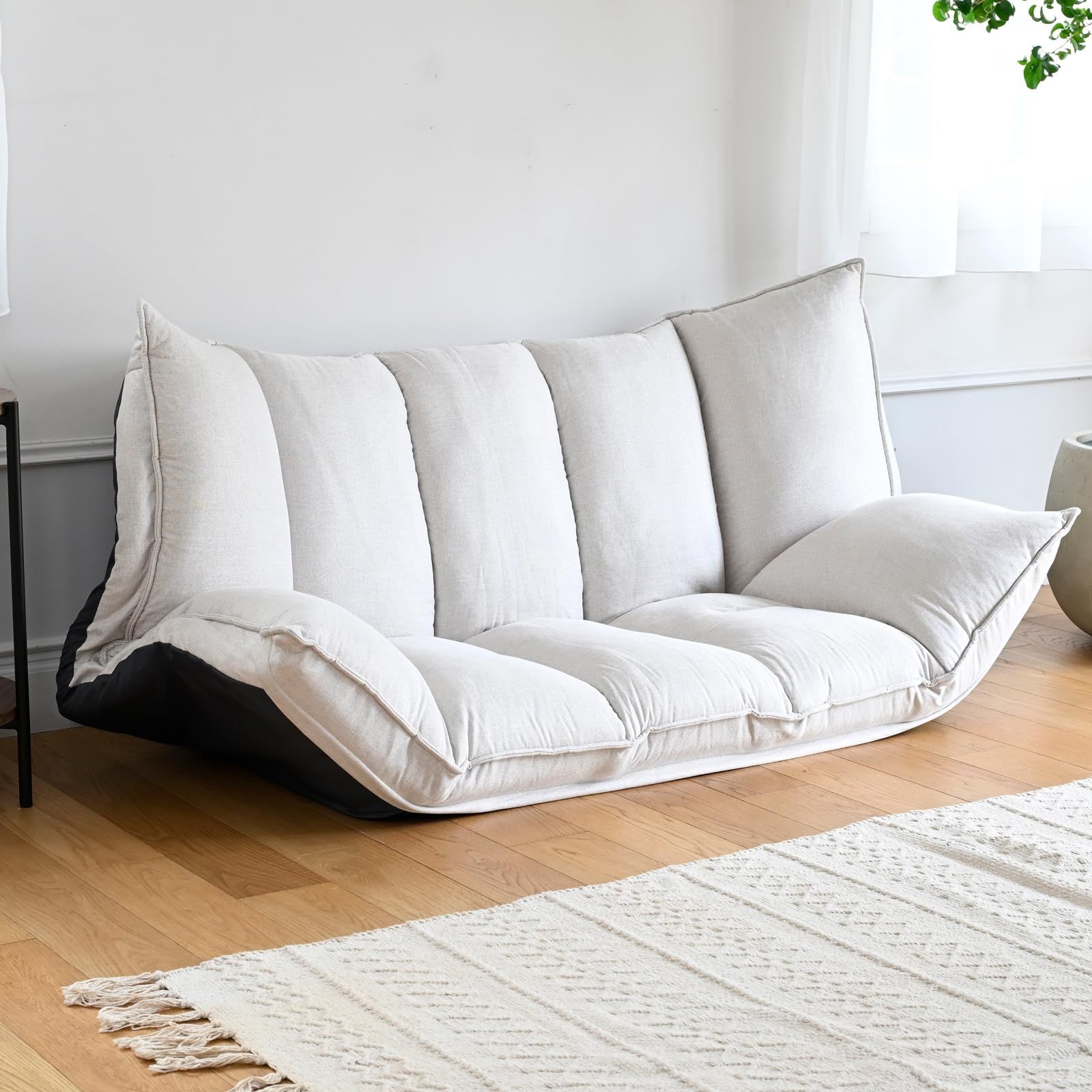 完成品 幅150×奥行70×高さ56cm 座椅子 フロアソファ ローソファ アイボリー リクライニング 14段階 ソファー AMS-152 IV 2人掛け ソファ 山善 YAMAZEN