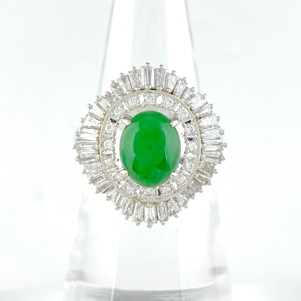 翡翠 デザインリング プラチナ 指輪 メレダイヤ リング 11.5号 Pt900  