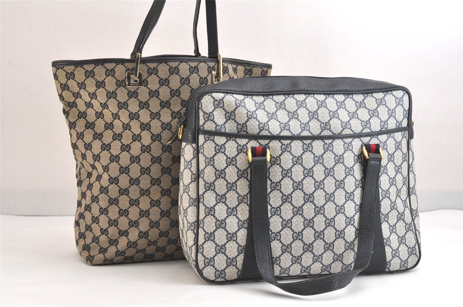 GUCCI グッチ 2Way ショルダートートバッグ GGキャンバス ピーブイシー 0021098 ブラック ネイビー 2セット 2443N