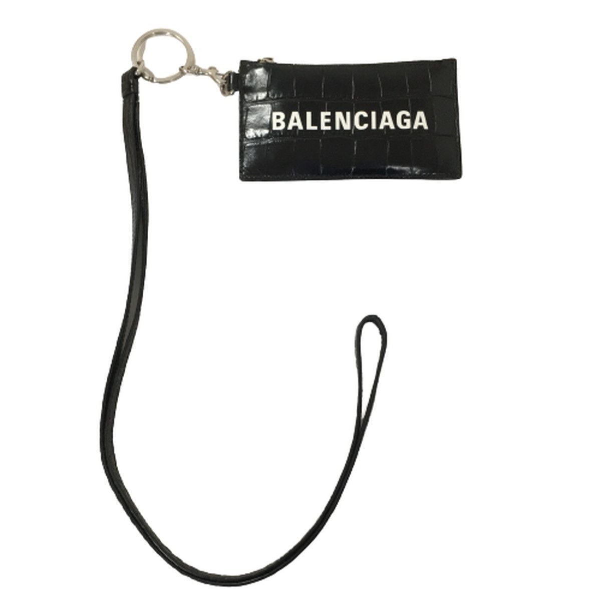 美品 BALENCIAGA バレンシアガ CASH キャッシュ カードケース キーリング ストラップ クロコダイル 型押し 594548 1ROP3  クリックポスト