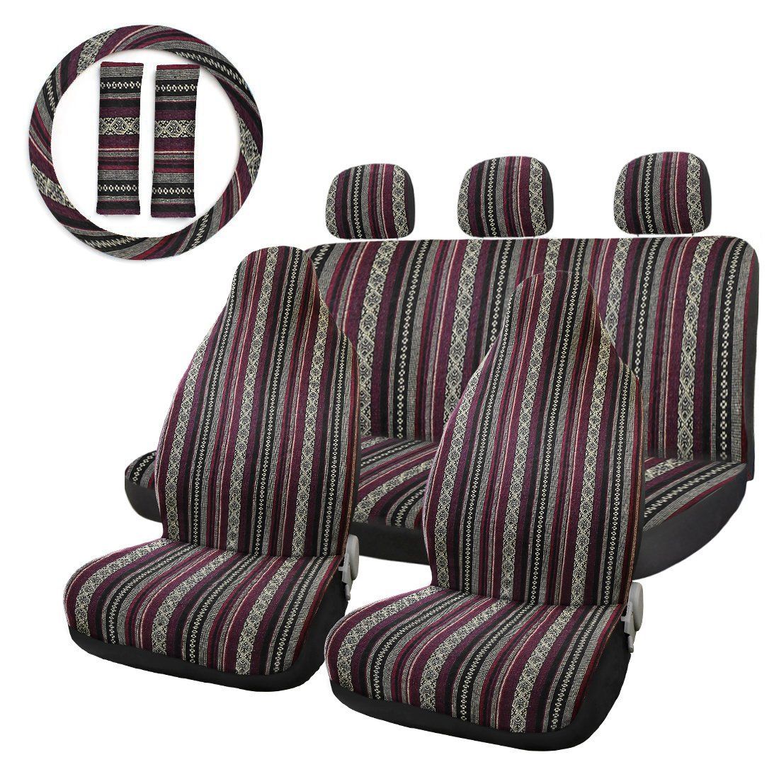 新品 uxcell シートカバー 車 ハイエース 運転席 汎用 フロントシートカバー 民族風 ブランケット 耐久性 シートカバー保護 ローズレッド 5個入り