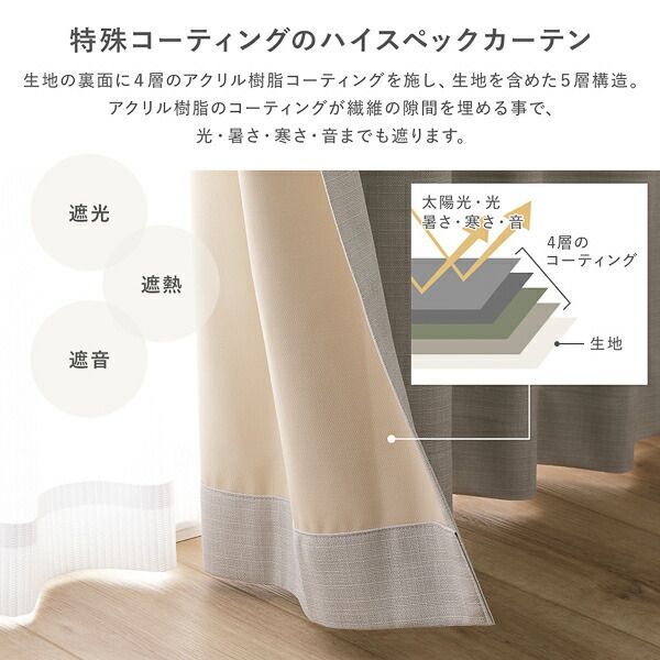 日本製 1級遮光 ドレープカーテン ＋ レースカーテン セット 幅100×丈