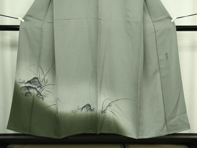 平和屋着物○訪問着 紬地 手描き 草花文 正絹 逸品 AABA4668ck 平和屋