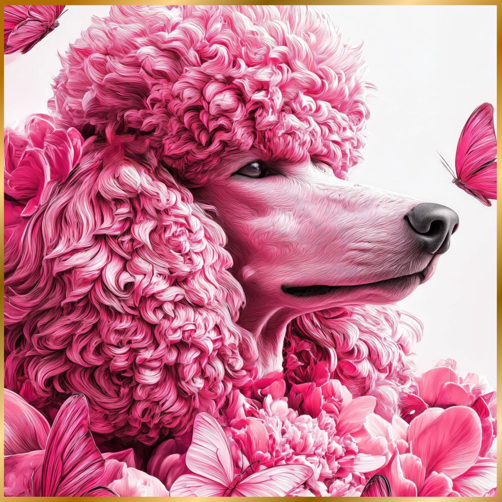 蝶よ花よ - プードル犬 No.3 ピンク 犬の絵 犬のイラスト おしゃれ エレガント ゴージャス 豪華 インテリアアート ペットロス うちの子 記念日 アートポスター ギフト