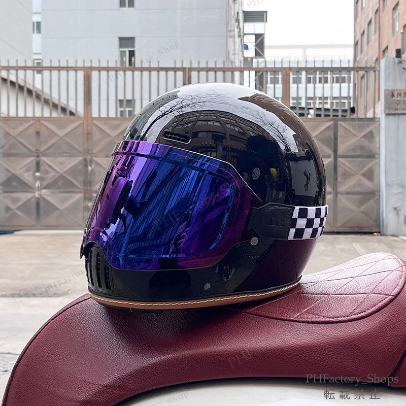 レトロヘルメット クラシック フルフェイスヘルメット ゴーグルが付き バイクヘルメット DOT認定 耐久性 安全性 通気性 男女兼用 ライトブラック A192