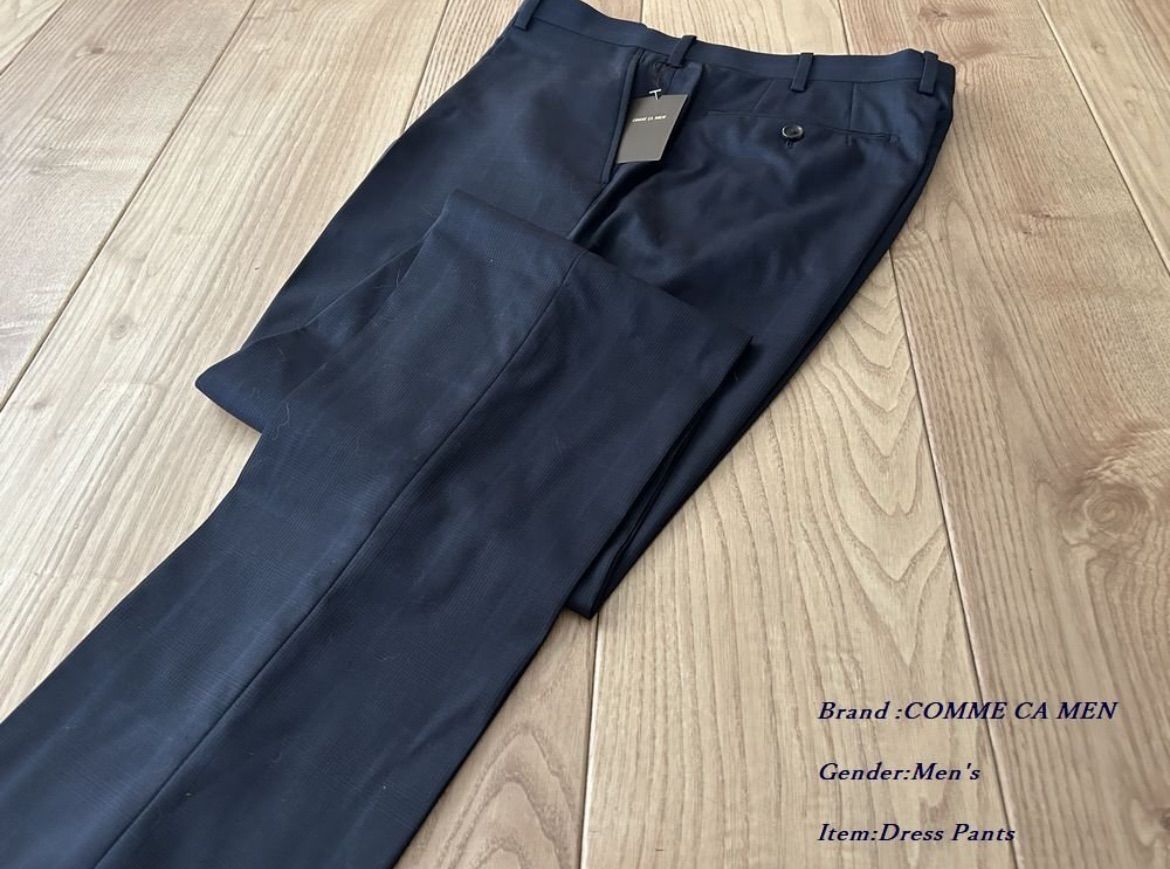 サンプル COMME CA MEN コムサメン ウールシルク グレンチェック スラックス 09ネイビー Mサイズ 01FK02 定価42 900円