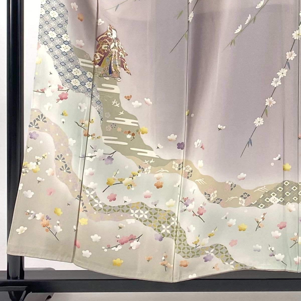 訪問着 身丈156cm 裄丈64cm M 袷 坂井修 落款 童 梅 ぼかし 灰紫 正絹 秀品