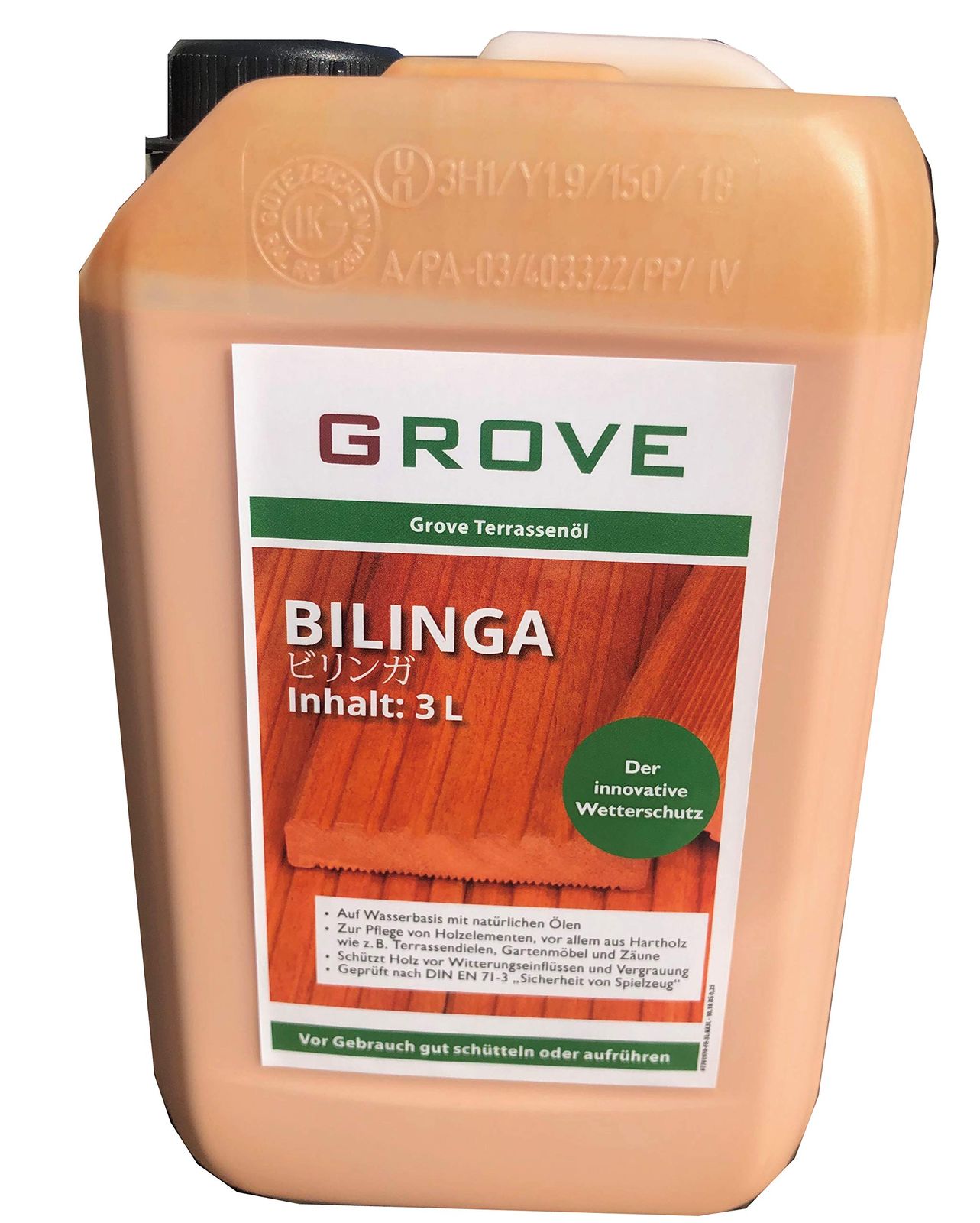 木材保護塗料 3Ｌ 水性で塗りやすい GROVE ドイツ産 木目を活かす塗料 水はじきが良い おもちゃにも塗れる 耐腐食 耐紫外線 耐変色 ビリンガ