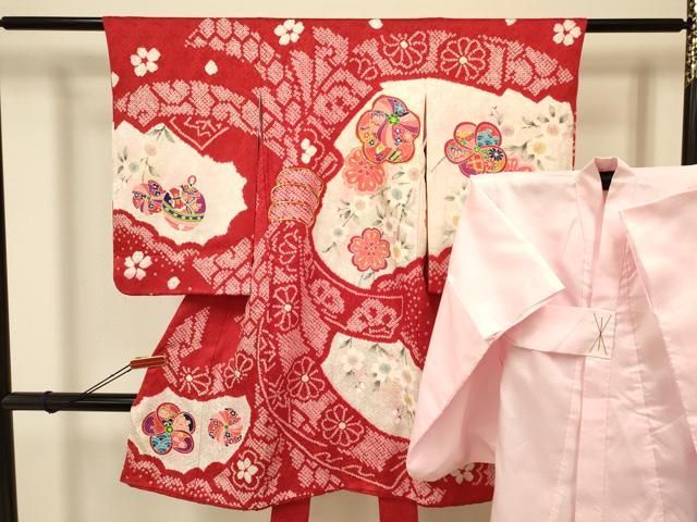 平和屋着物[]七五三 女の子 7歳 祝着 四つ身 袋帯セット 手毬花