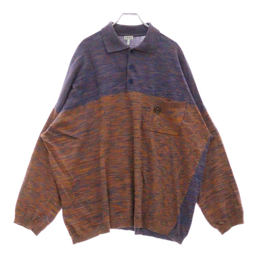 LOEWE ロエベ Anagram Knit Polo Shirt アナグラム刺繍 グラデーション 長袖ニットポロシャツ オレンジ|ブルー H3109480VO