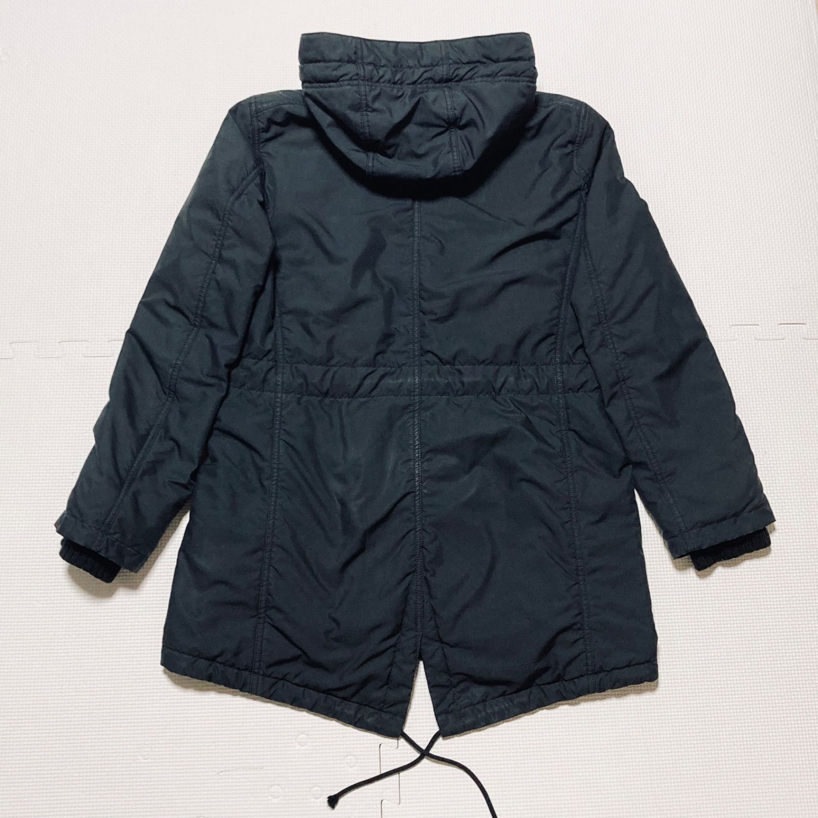 稀少 BURBERRY BLUE LABEL バーバリーブルーレーベル 中綿モッズコート フーディ フード フィッシュテール M-51風 ブラック sizeM 三陽商会 レディース GULLKHAN_COM