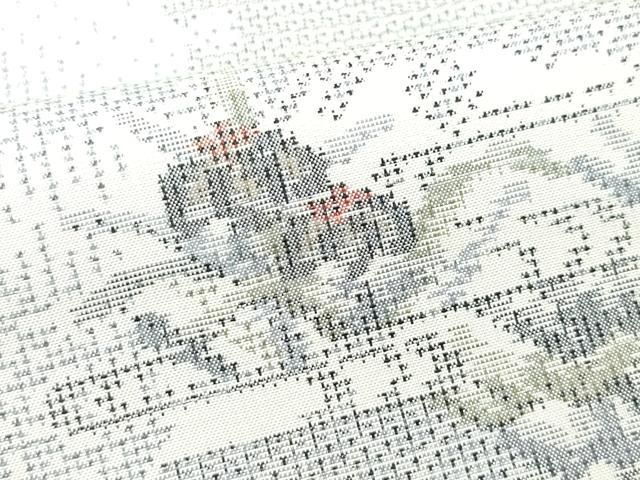 平和屋着物○本場大島紬 白大島 120亀甲 雪輪吉祥草花文 正絹 逸品