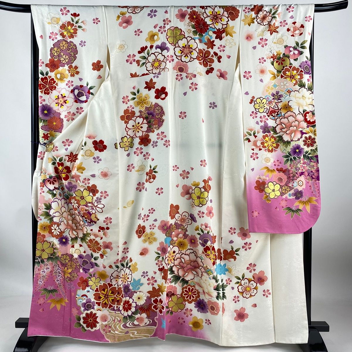 振袖 身丈160cm 裄丈65.5cm M 袷 オレンジ 正絹 名品 中古 振袖