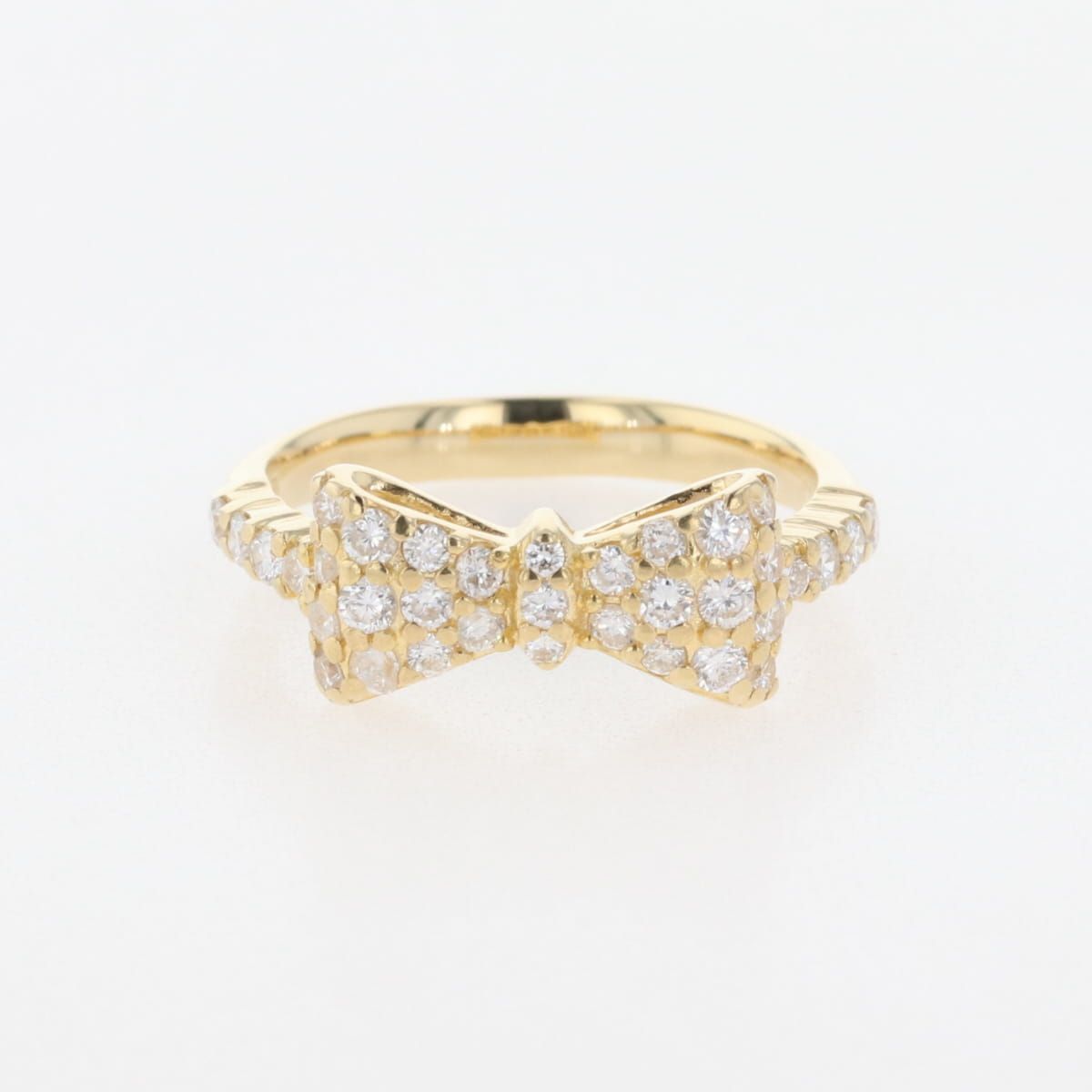 リボンモチーフ デザインリング YG イエローゴールド 指輪 メレダイヤ リング 8.5号 K18 ダイヤモンド レディース
