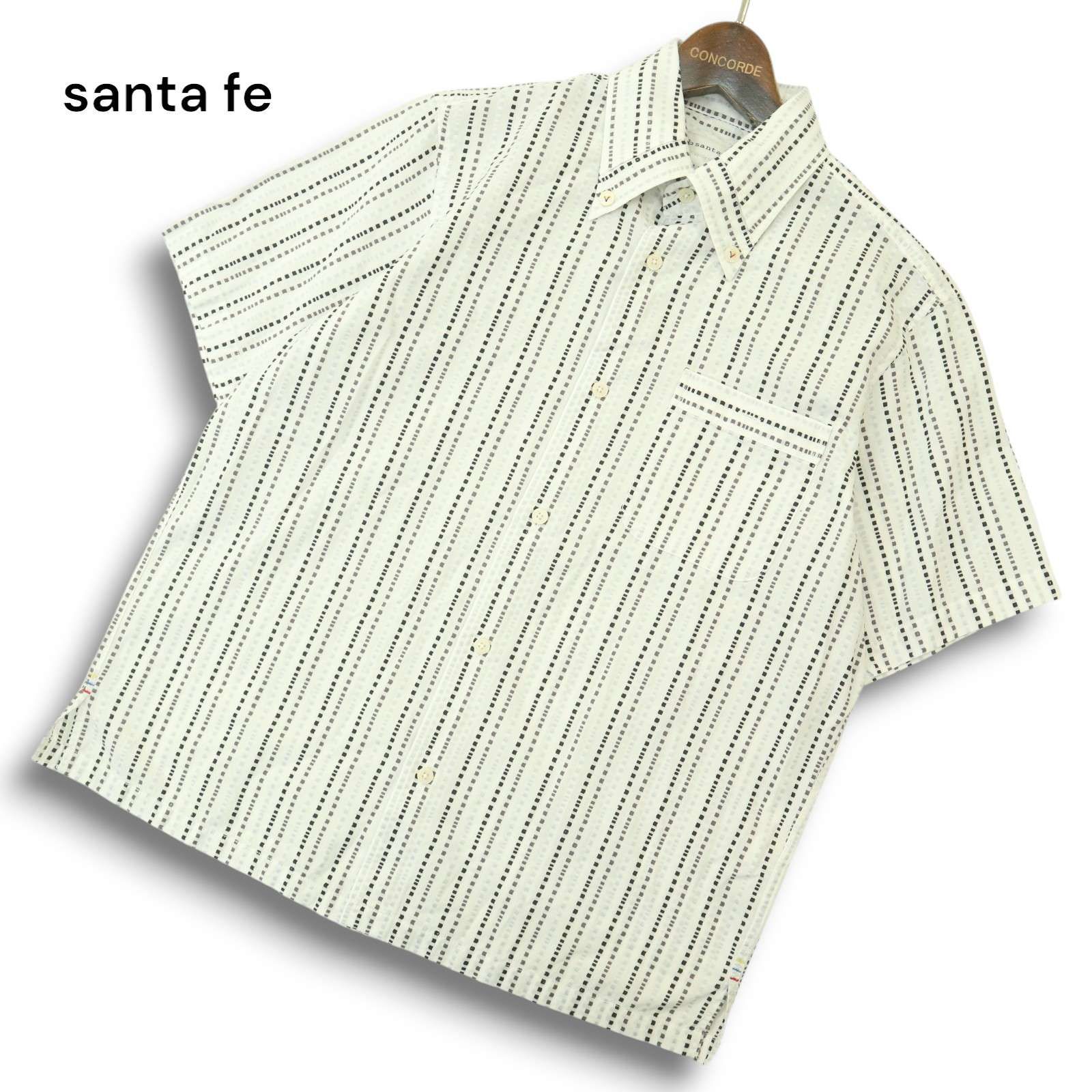 サンタフェ刺繍入り半袖シャツ Santafe - 90s サンタフェ 半袖 開襟シャツ ボーダー 刺繍 ボックス