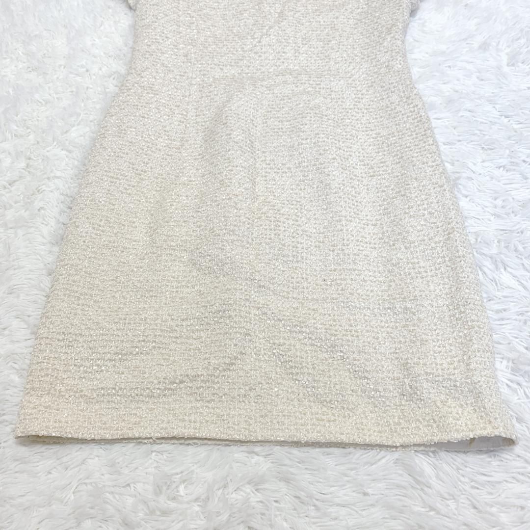 【美品】フォクシー　コットンツイードワンピース　半袖ワンピ　アイボリー 美品】フォクシー コットンツイードワンピース 半袖ワンピ