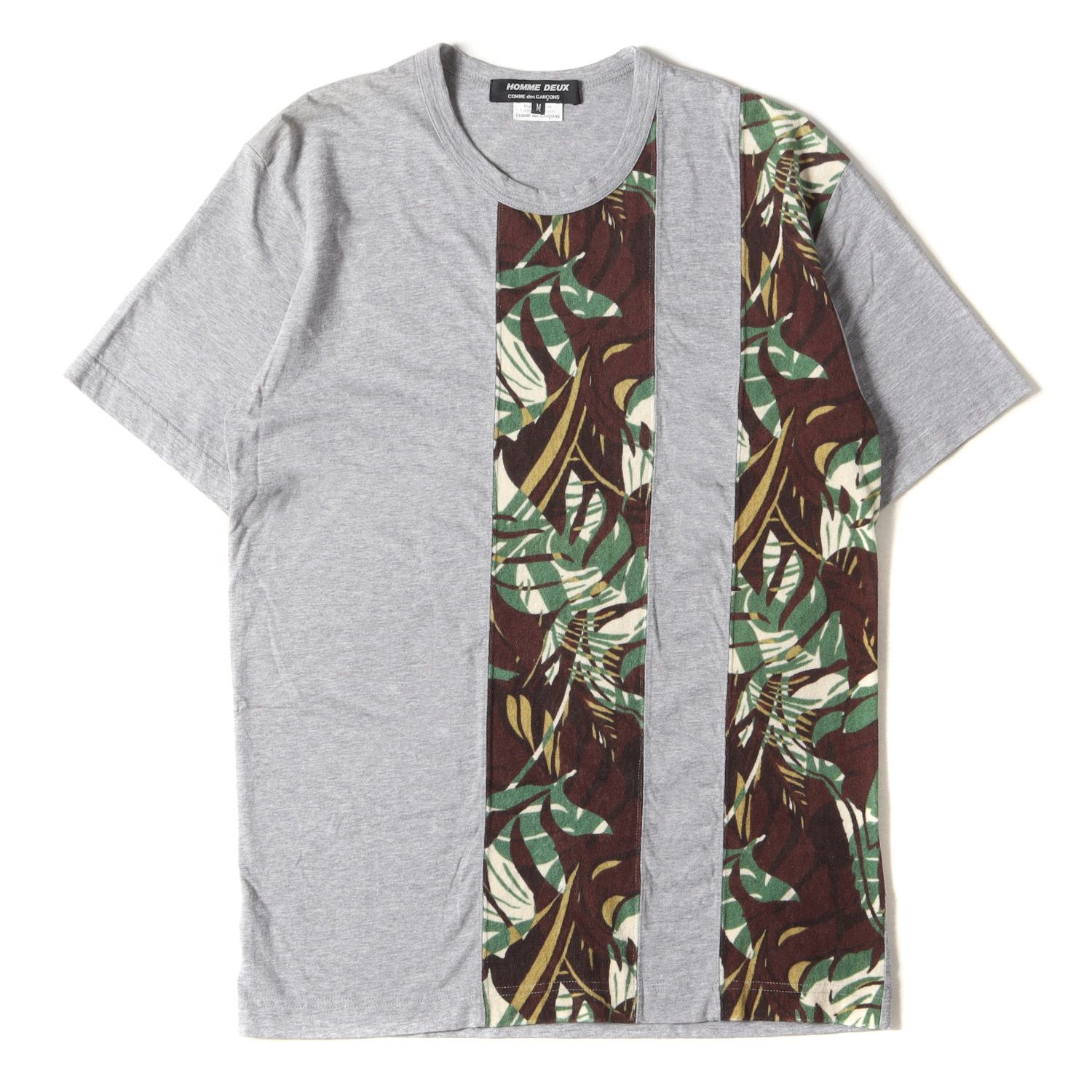 COMME des GARCONS HOMME DEUX コムデギャルソン オムドゥ Tシャツ サイズ:M 13SS ボタニカル パイル 切替 バインダーネック 半袖Tシャツ AD2012 ヘザーグレー ブラウン 日本製 トップス カットソー