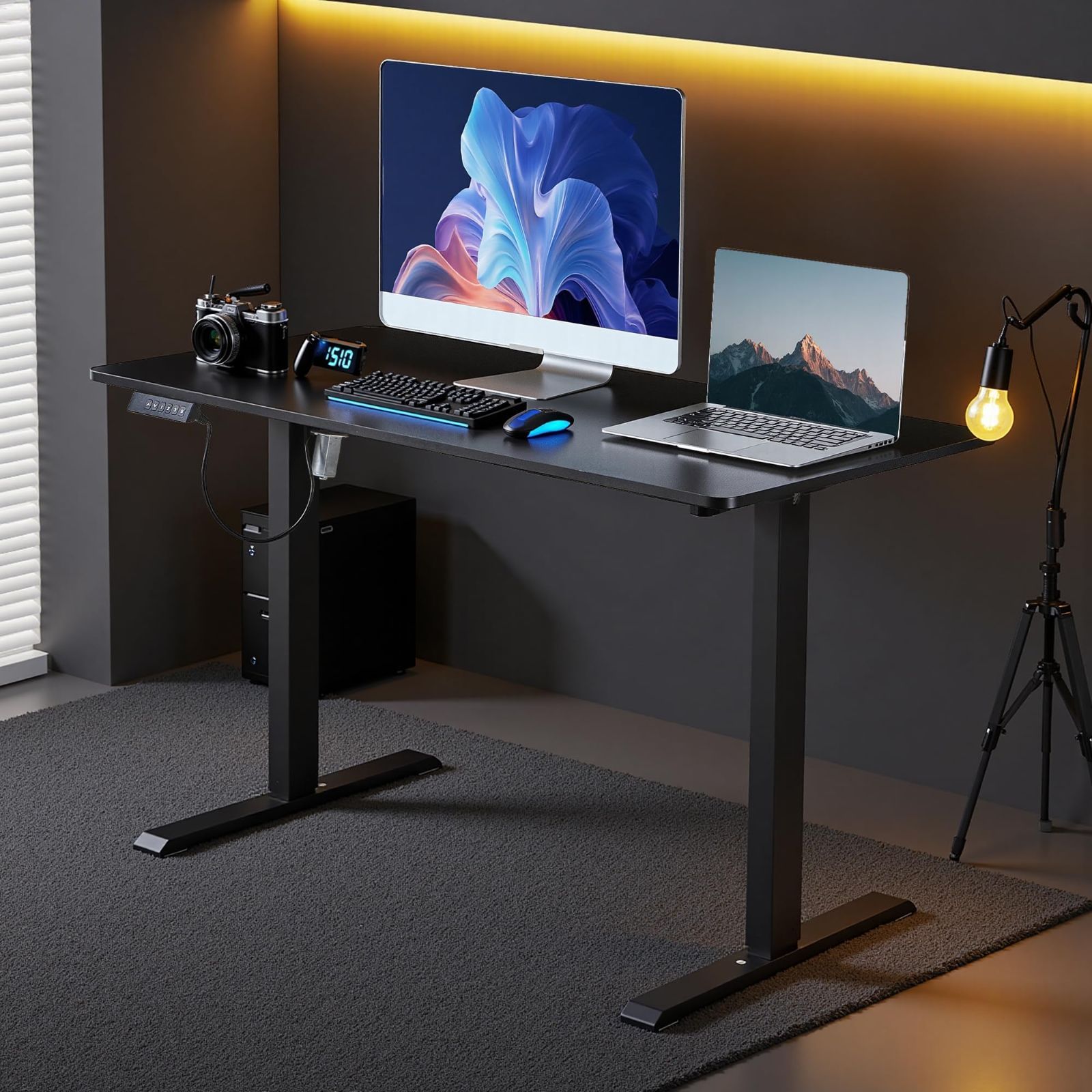 VECELO 昇降式デスク 電動 スタンディングデスク オフィスワークテーブル 幅120×奥行60×高さ70.5-113cm 高さメモリー機能 テレワーク オフィスデスク 在宅ワーク シンプル ブラック