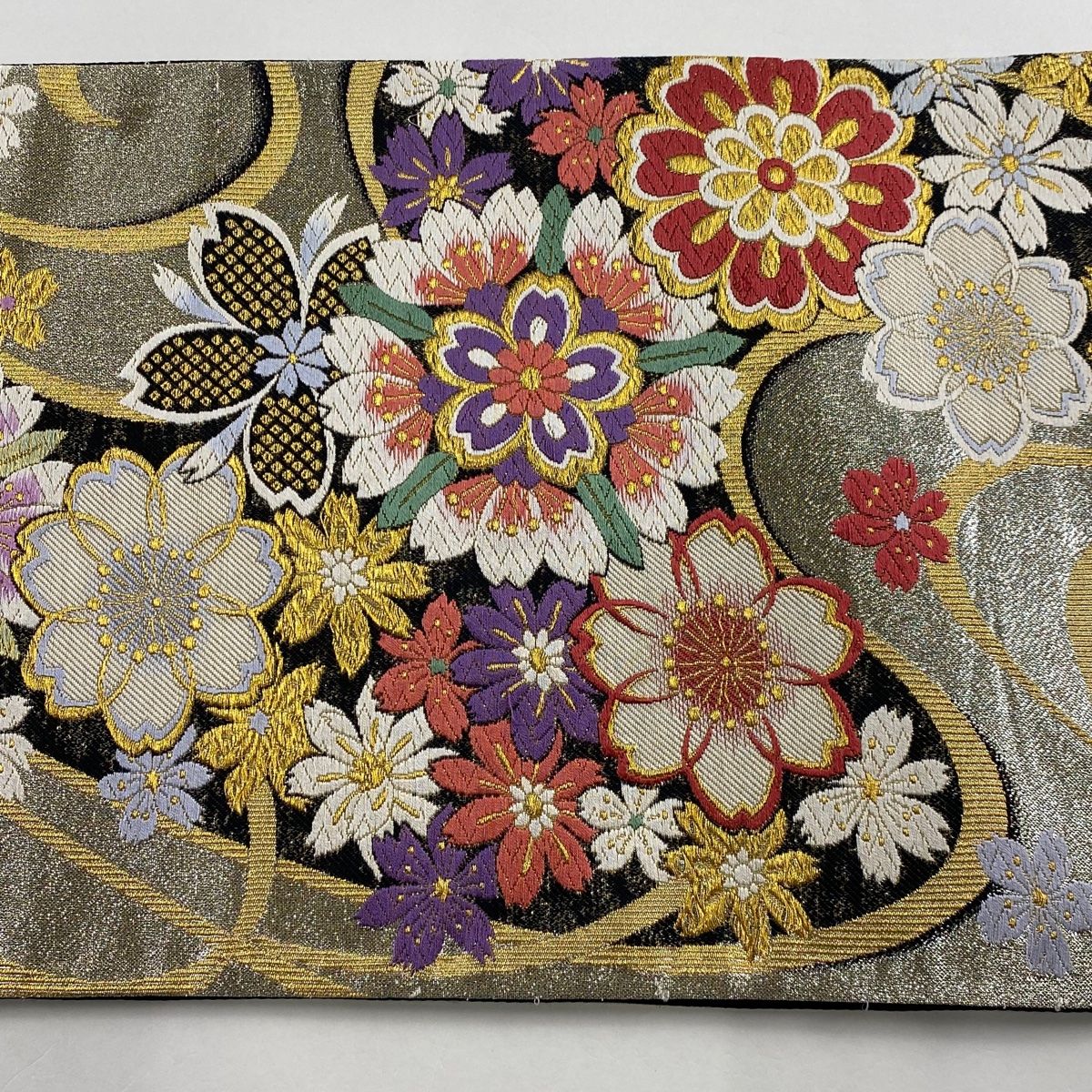 袋帯 六通 扇 松 菊 紅葉 牡丹 流水 唐織 刺繍 袋帯 六通 扇 松 菊 紅葉 牡丹 流水 唐織 刺繍 着物・浴衣