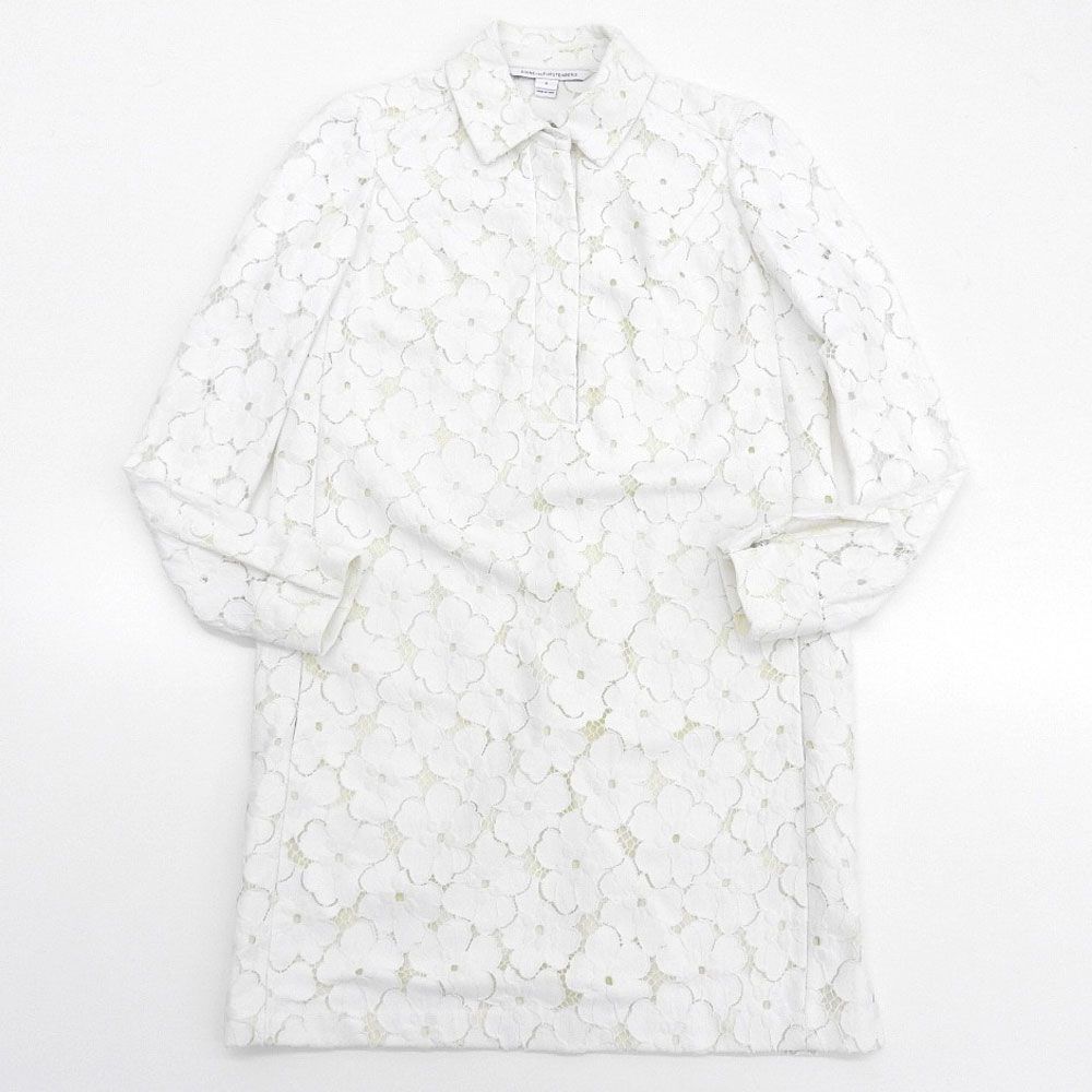 超 ダイアンフォンファステンバーグ DVF 花柄 刺繍 ワンピース 0 ホワイト フローラル レディース 244105