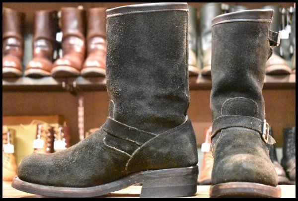 9E 黒タグ Chippewa チペワ 91069 黒スエード エンジニア ブラック ラフアウト スチールトゥ 11インチハイト ブーツ HOPESMORE FI496