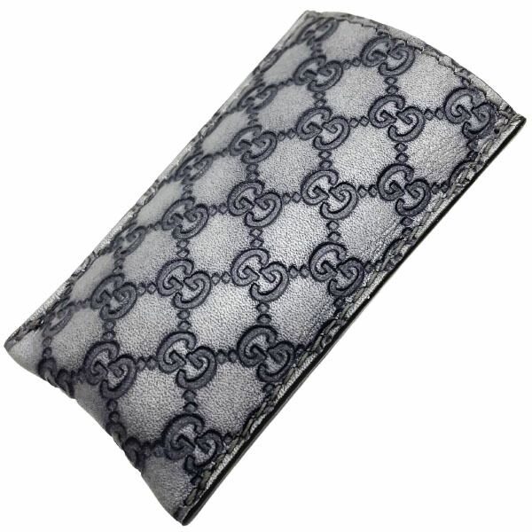 グッチ ライターケース マイクログッチ シマライン ライターカバー レザー 革 シルバー GUCCI GG ライターホルダー レザー小物 ブランド小物