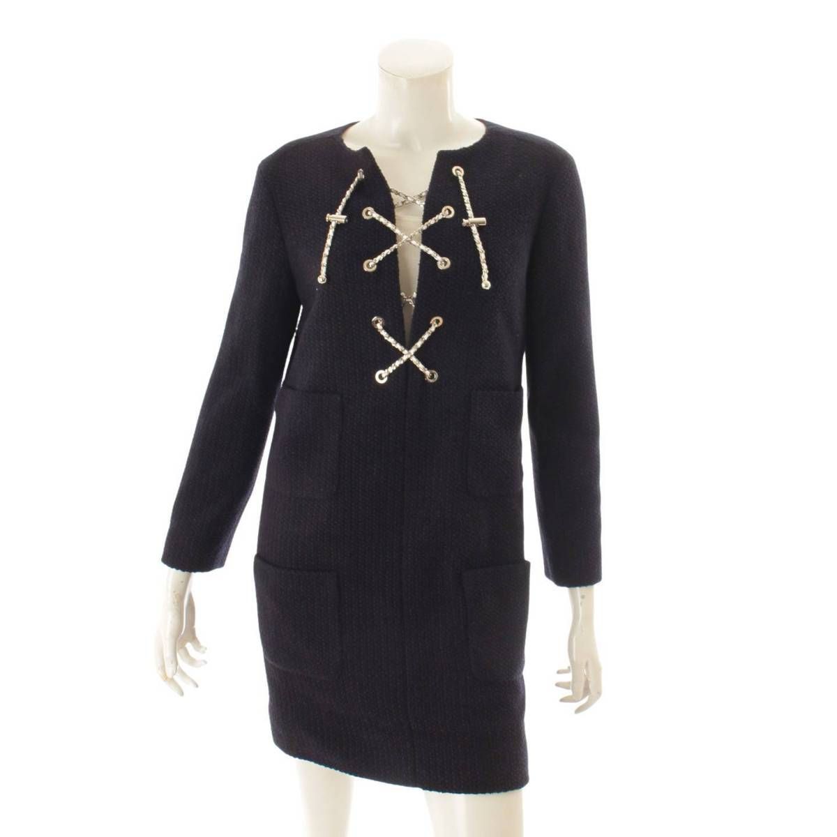 CHANEL シャネル　コットン ツイード チェーン ワンピース ネイビー シャネル】Chanel 21SS 21P コットン ツイード チェーン ワンピース